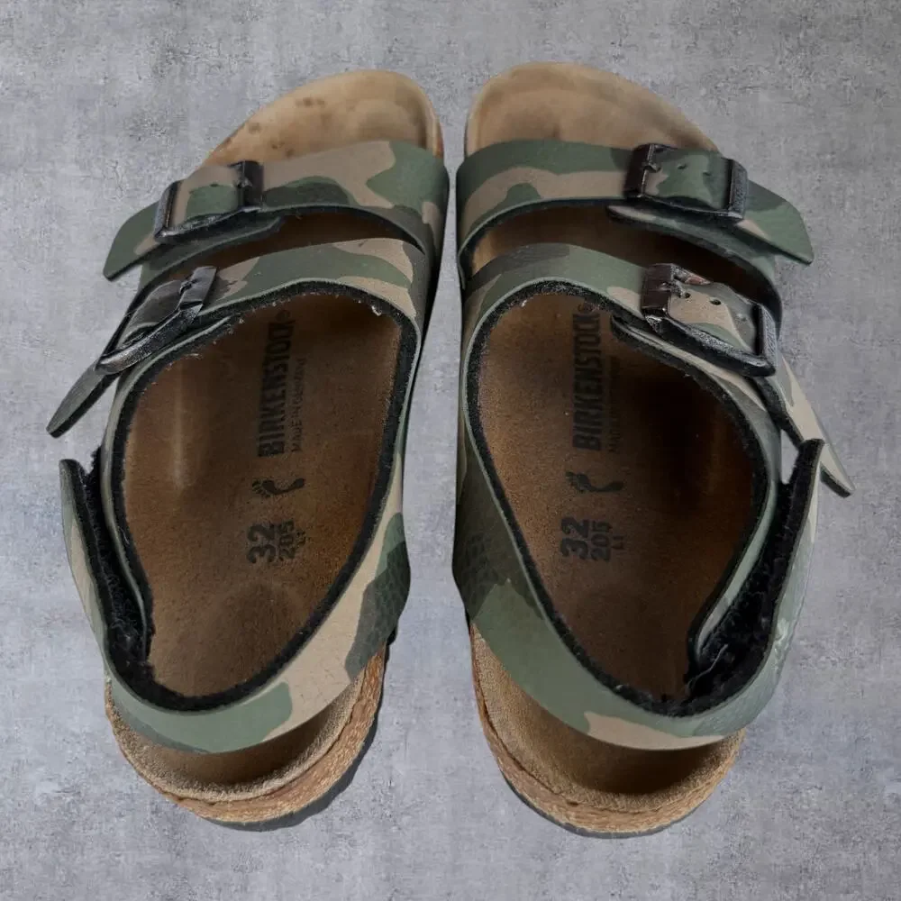 Birkenstock Milano Kids Camo Sandals Size EU 32 US 1-1.5 Leather Cork Backstrap